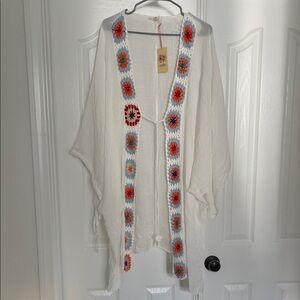 Entro White Kimono with Colorful Crochet Accents